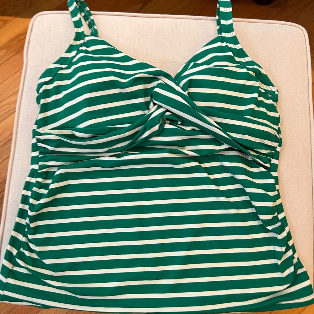 Lands' End Green and white Tankini swim Top SZ 18 XL - Picture 2 of 5